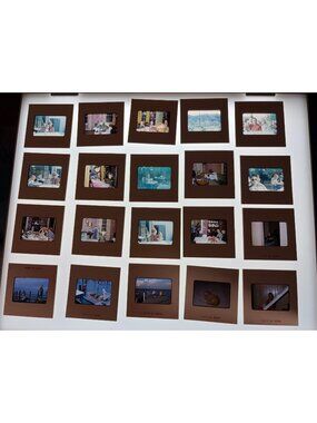 Vintage 35mm Photo Slides Lot 20 Kodachrome Family Boat Dock Dining Scenes 1960s
